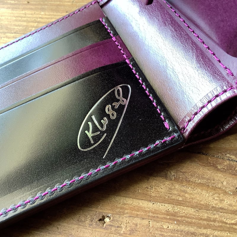 オイルコードバン黒×ルガトショルダーパープル 紫色 二つ折り財布 小銭