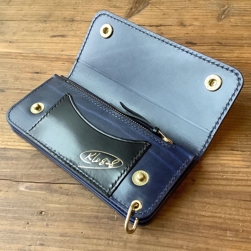 オイルコードバン黒×ルガトショルダーネイビー トラッカーウォレット