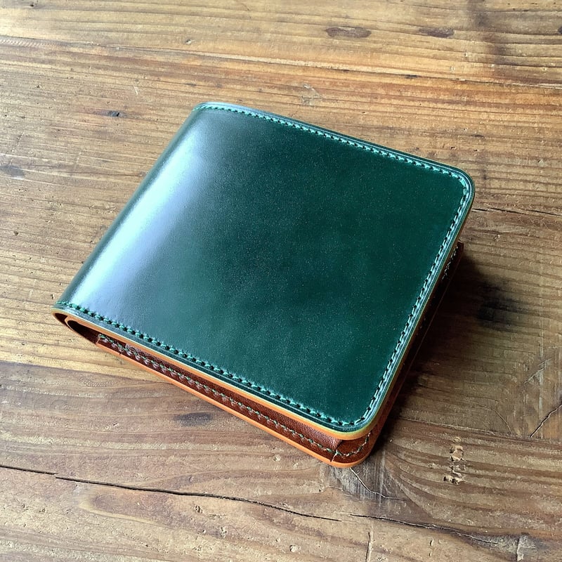 オイルコードバングリーン×ルガトショルダーブラウン 二つ折り財布