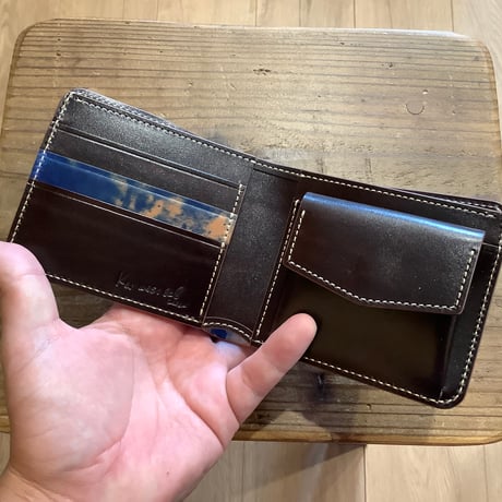 ロカドコードバンブルー×ルガトショルダー　ダークブラウン 二つ折り財布 小銭入れあり