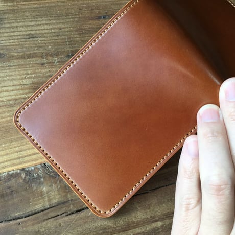 オイルコードバンブラウン×チョコ色牛革 二つ折り財布 小銭入れなし