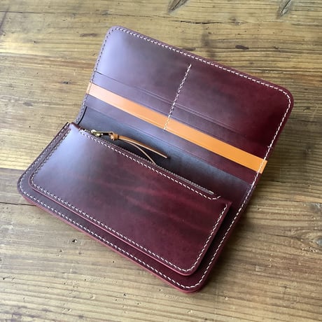 オイルコードバンブラウン×ルガトショルダーワイン 長財布 小銭入れあり
