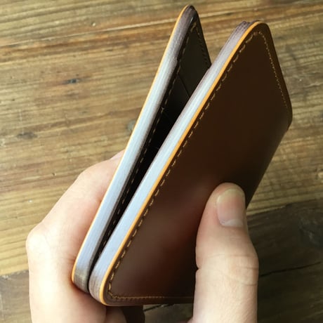 オイルコードバンブラウン×チョコ色牛革 二つ折り財布 小銭入れなし