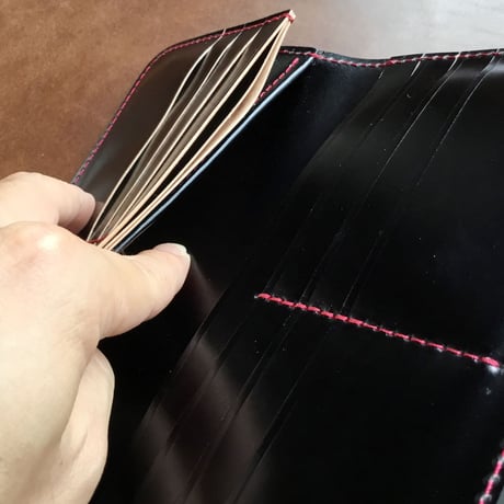 コードバン黒 長財布 小銭入れなし