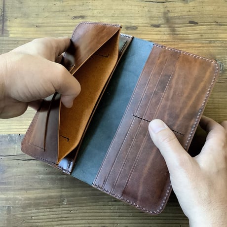 黒革×ルガトショルダーブラウン　長財布　小銭入れ無し