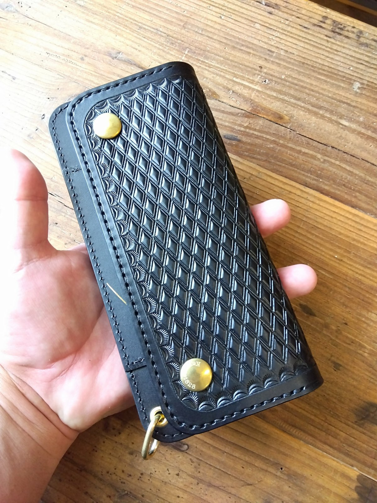 keywest828⭐︎トラッカーウォレット⭐︎ トラッカーウォレット 黒 オイルレザー ダイヤパターン | keywest828