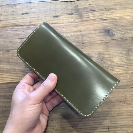 オリーブコードバン×ルガトショルダーブラウン 長財布 小銭入れあり