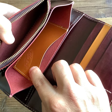 オイルコードバンブラウン×ルガトショルダーワイン 長財布 小銭入れあり