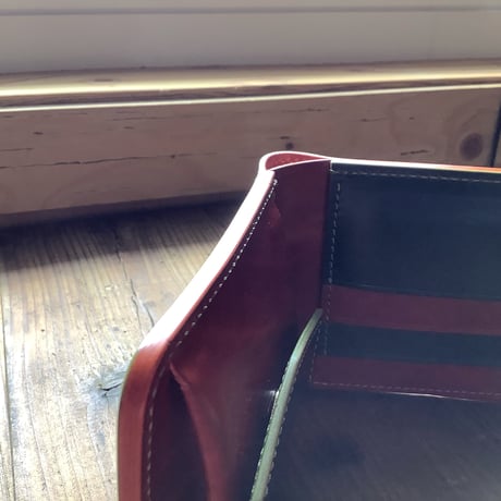 オイルコードバングリーン×ルガトショルダーオレンジ　二つ折り財布　小銭入れあり