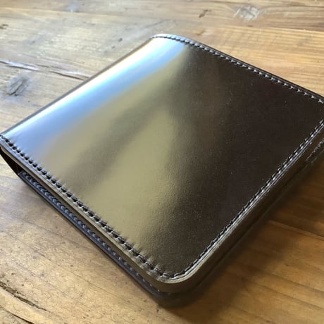 オイルコードバン黒×オイルレザー黒  二つ折り財布  小銭入れなし