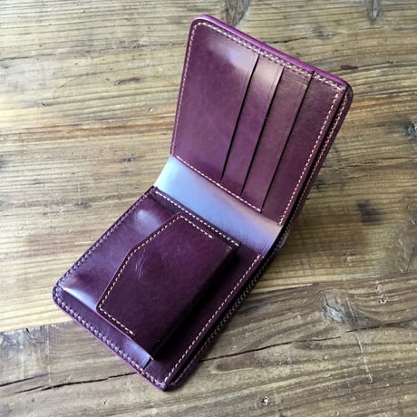 コードバン黒×ルガトショルダーパープル 二つ折り財布 小銭入れあり