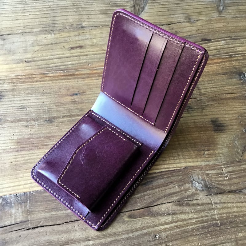 コードバン黒×ルガトショルダーパープル 二つ折り財布 小銭入れあり