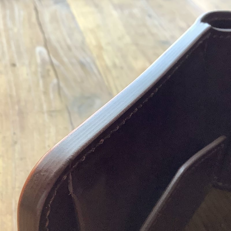 オイルコードバンバーガンディ×チョコ色牛革 二つ折り財布 小銭入れ