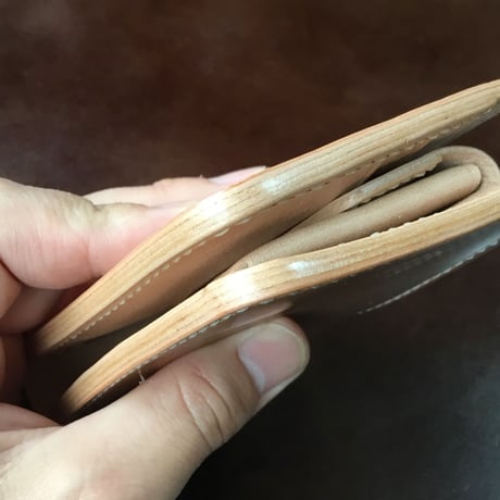 ナチュラルコードバン×栃木レザー 二つ折り財布 小銭入れあり