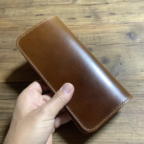 オイルコードバンブラウン×ルガトショルダーブラウン 長財布 小銭入れあり
