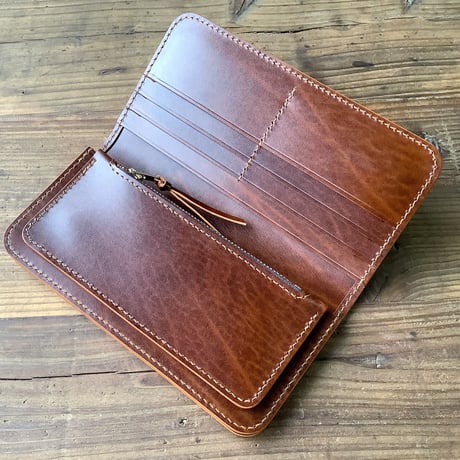 オイルコードバンブラウン×ルガトショルダーブラウン 長財布 小銭入れあり