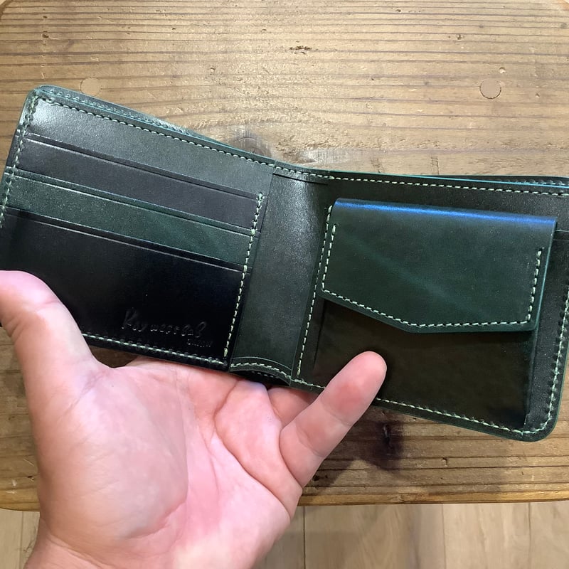 オイルコードバングリーン×ルガトショルダーグリーン 二つ折り財布
