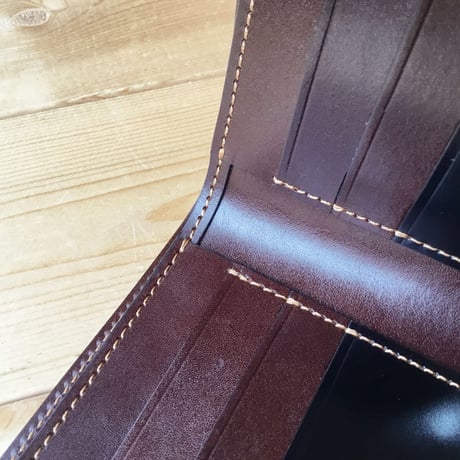 ブラウンコードバン×チョコ革&黒コードバン 二つ折り財布 小銭入れ無し