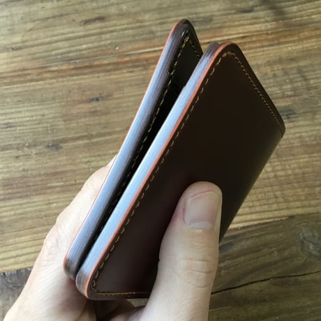 ブラウンオイルコードバン×チョコ色牛革 二つ折り財布 小銭入れなし