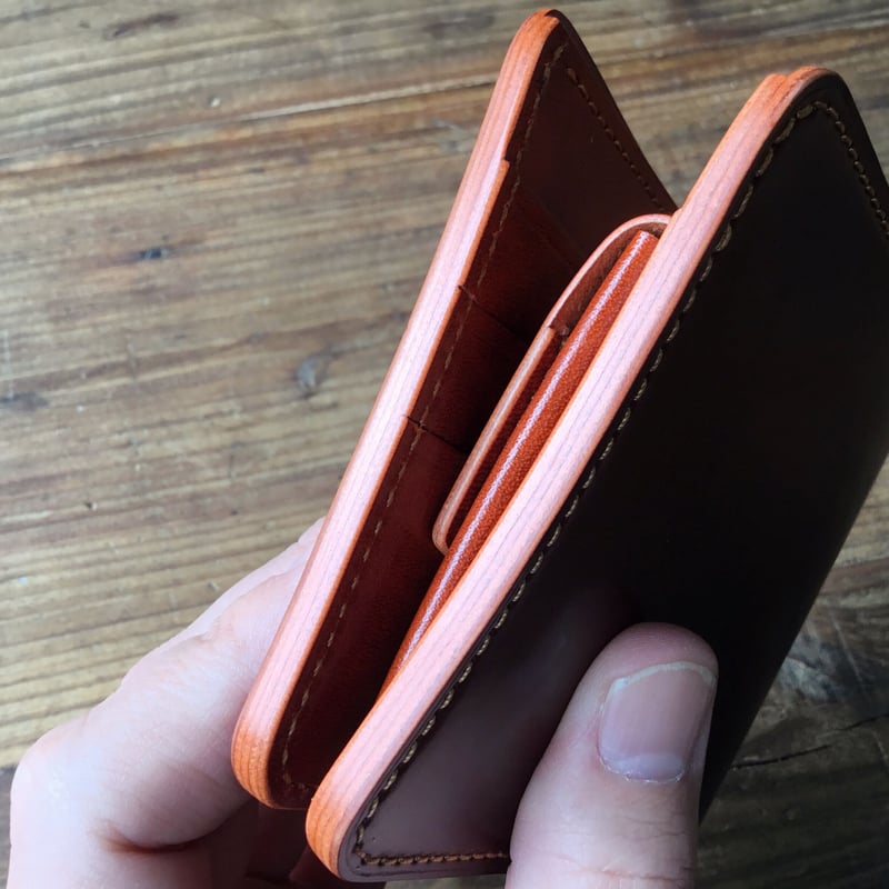 オイルコードバン赤茶×ルガトショルダーオレンジ 二つ折り財布