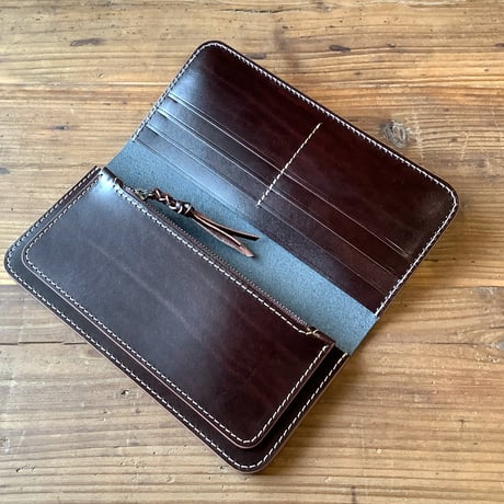 黒革×ルガトショルダー　ダークブラウン  長財布 小銭入れあり