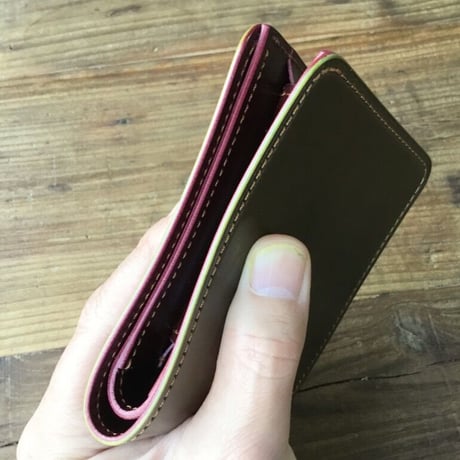 オリーブコードバン×ルガトショルダーワイン 二つ折り財布 小銭入れあり