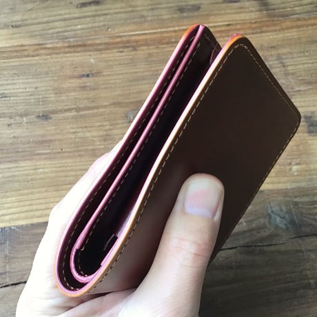 オイルコードバンブラウン×ルガトショルダーワイン 二つ折り財布 小銭入れあり
