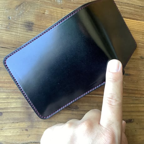 オイルコードバン黒×ルガトショルダーワイン　 二つ折り財布 小銭入れあり