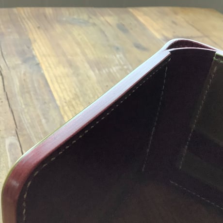 オリーブコードバン×ルガトショルダーワイン 二つ折り財布 小銭入れなし