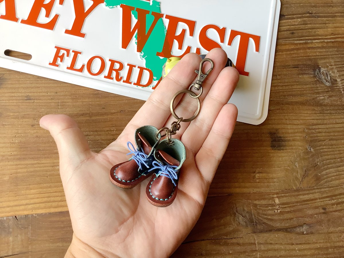 ミニチュアブーツ キーホルダー オイルコードバンネイビー×ルガト  