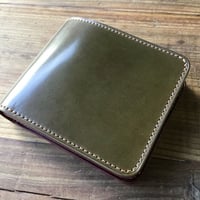 オリーブコードバン×ルガトショルダーワイン 二つ折り財布 小銭入れなし