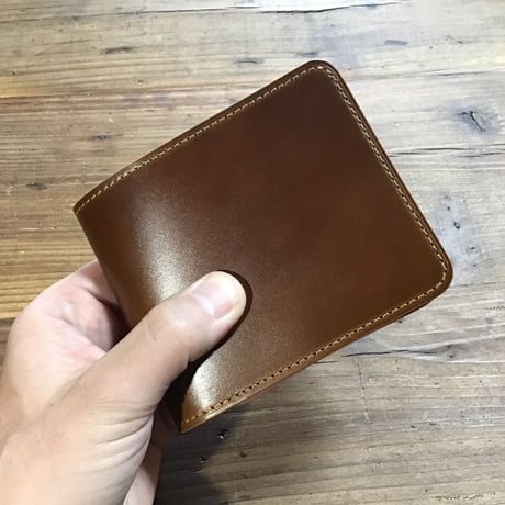 オイルコードバンブラウン×ルガトショルダーワイン 二つ折り財布 小銭入れあり