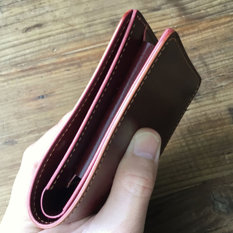 オイルコードバン赤茶×ルガトショルダーワイン 二つ折り財布