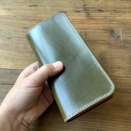 オリーブコードバン×ルガトショルダーブラウン 長財布 小銭入れあり
