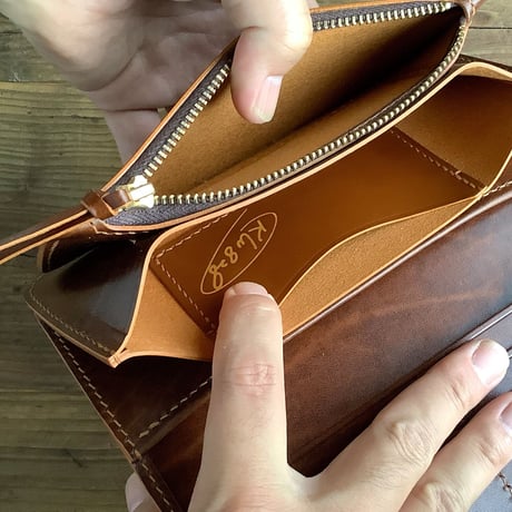 オイルコードバンブラウン×ルガトショルダーブラウン 長財布 小銭入れあり
