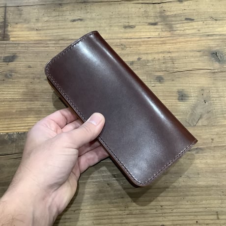 オイルコードバンバーガンディ×ルガトショルダーブラウン 長財布 小銭入れあり