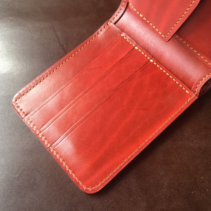 コードバン黒×ルガトショルダー赤 二つ折り財布 小銭入れあり | keywest828