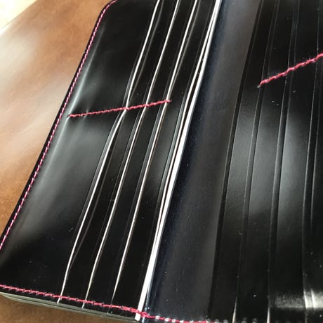 コードバン黒 長財布 小銭入れなし