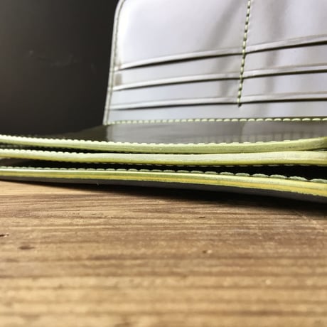 オイルコードバン黒×オリーブコードバン 長財布 小銭入れあり