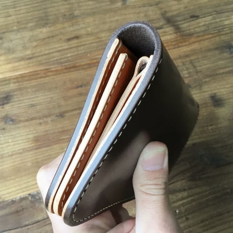 チョコ革×手染めキャメル 長財布 小銭入れあり