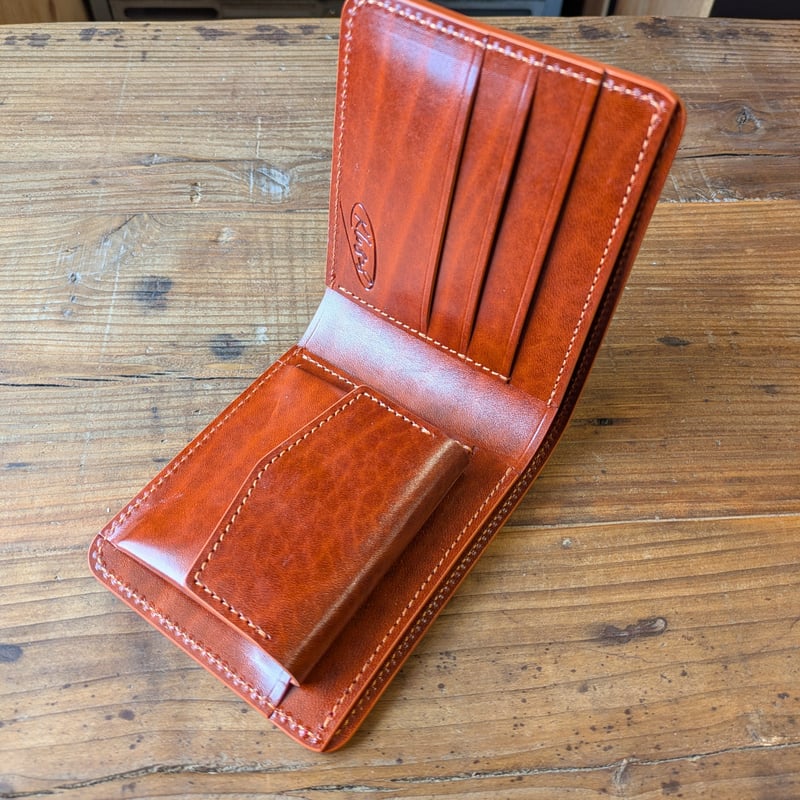 ルガトショルダー橙 オレンジ 二つ折り財布 小銭入れあり | keywest828