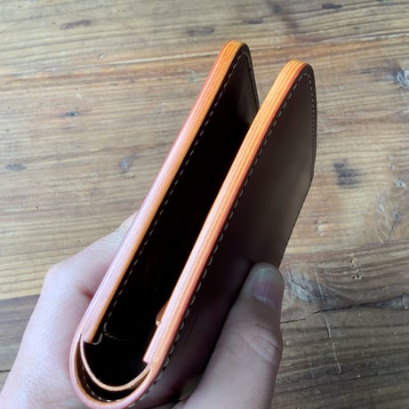 オイルコードバンレッドブラウン×ルガトショルダーブラウン 二つ折り財布 小銭入れあり
