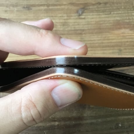 ライトブラウンコードバン×チョコ色牛革  二つ折り財布  小銭入れあり