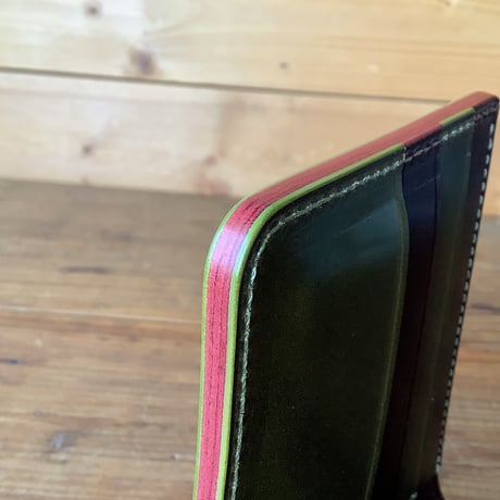 オリーブコードバン×ルガトショルダーワイン 二つ折り財布 小銭入れなし