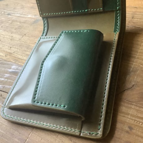 フルコードバン 二つ折り財布 小銭入れあり  グリーン×オリーブ