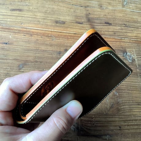 オリーブコードバン×ルガトショルダーブラウン 二つ折り財布 小銭入れあり