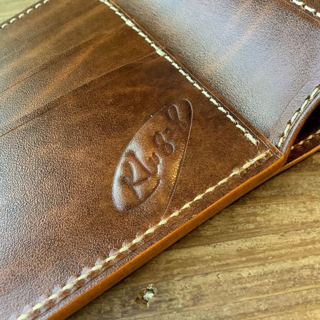 オイルコードバンブラウン×ルガトショルダーブラウン　二つ折り財布 小銭入れなし