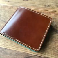オイルコードバンコニャック×ルガトショルダー琉球ブルー 二つ折り財布 小銭入れなし
