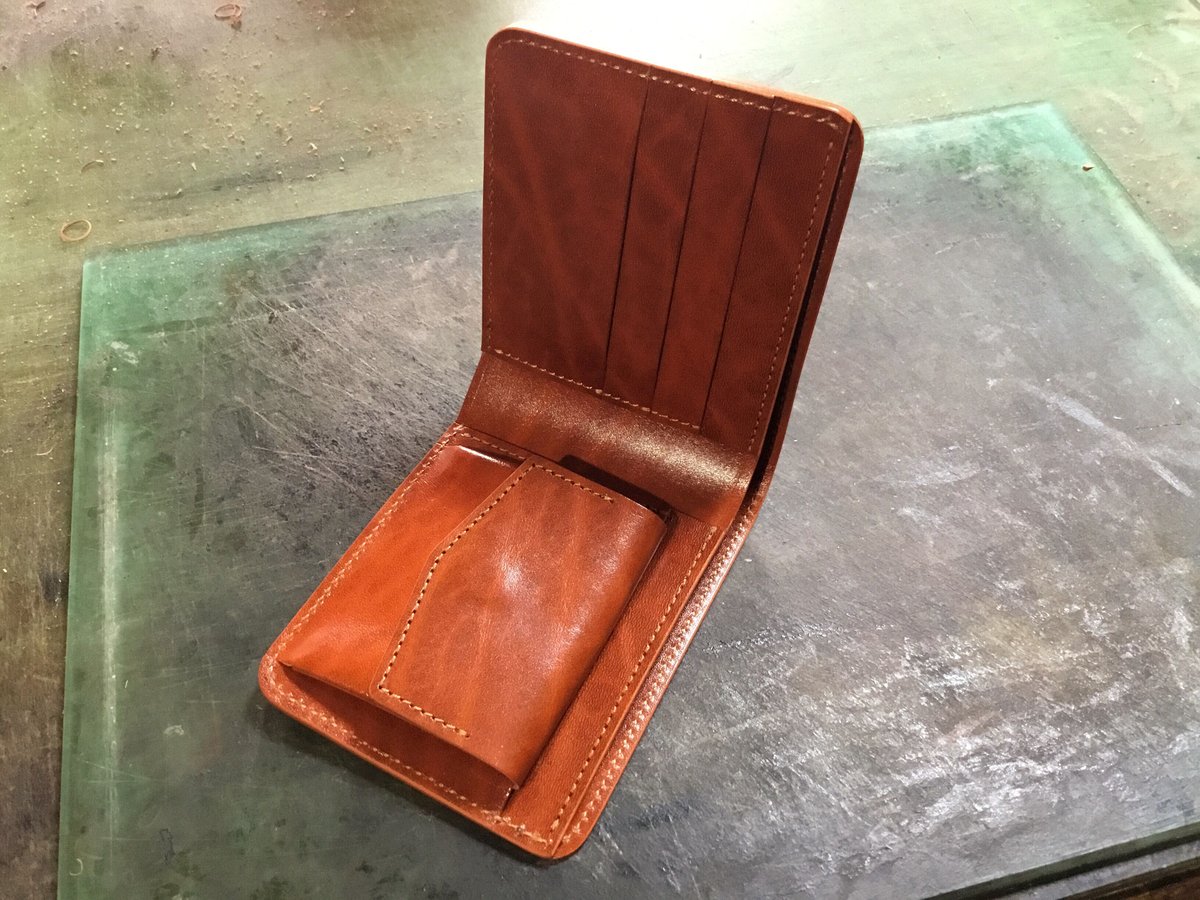オイルコードバン赤茶×ルガトショルダーオレンジ 二つ折り財布 小銭