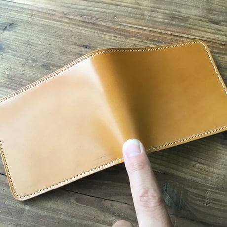 ライトブラウンコードバン×チョコ色牛革  二つ折り財布  小銭入れあり